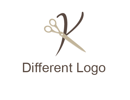 scissors is placed in front of letter k logo