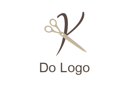 scissors is placed in front of letter k logo