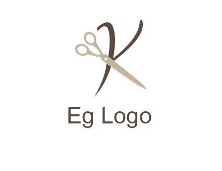scissors is placed in front of letter k logo