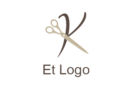 scissors is placed in front of letter k logo