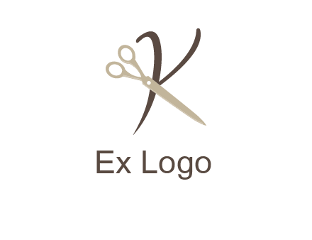 scissors is placed in front of letter k logo