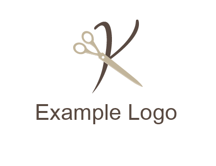 scissors is placed in front of letter k logo