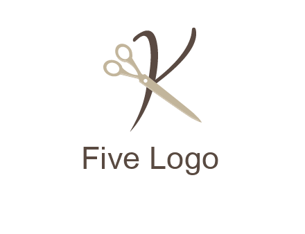 scissors is placed in front of letter k logo