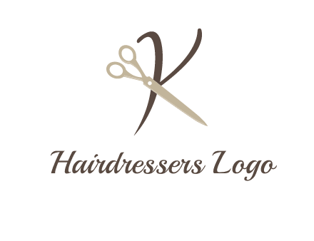 scissors is placed in front of letter k logo