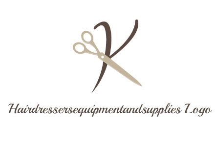 scissors is placed in front of letter k logo
