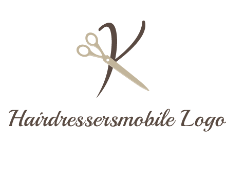 scissors is placed in front of letter k logo