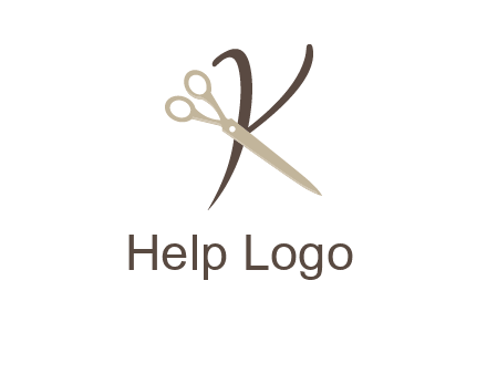 scissors is placed in front of letter k logo