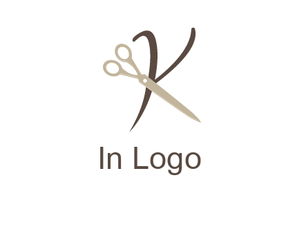 scissors is placed in front of letter k logo