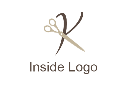 scissors is placed in front of letter k logo