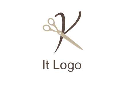 scissors is placed in front of letter k logo