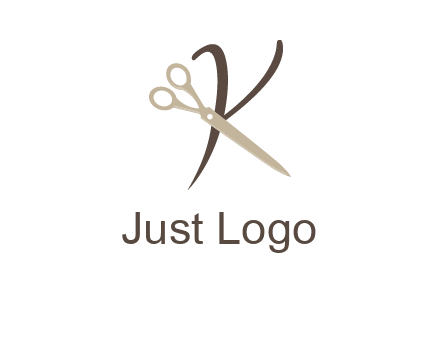 scissors is placed in front of letter k logo