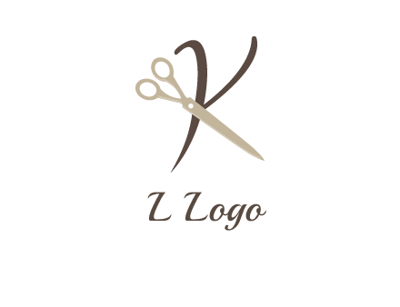 scissors is placed in front of letter k logo