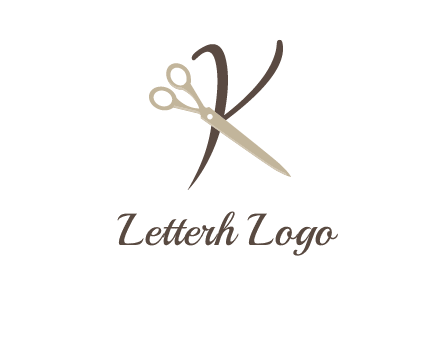 scissors is placed in front of letter k logo