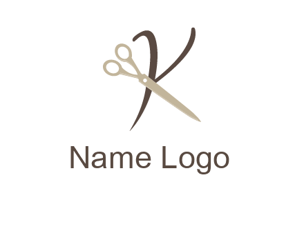 scissors is placed in front of letter k logo