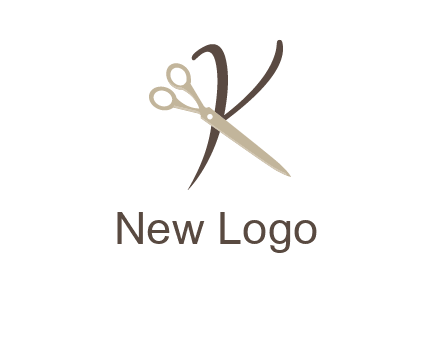 scissors is placed in front of letter k logo