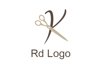 scissors is placed in front of letter k logo