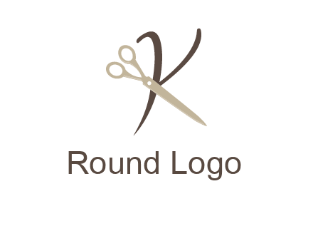 scissors is placed in front of letter k logo