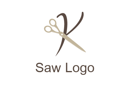 scissors is placed in front of letter k logo