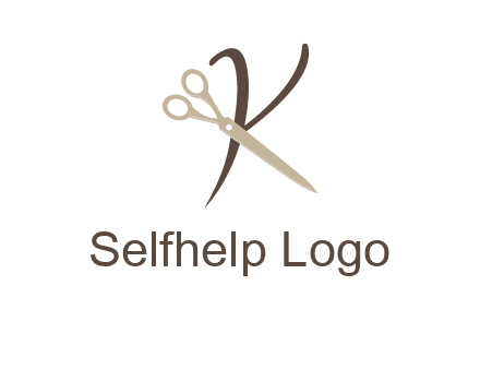 scissors is placed in front of letter k logo