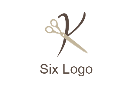 scissors is placed in front of letter k logo