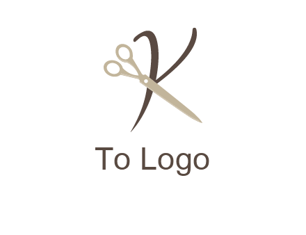 scissors is placed in front of letter k logo