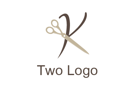 scissors is placed in front of letter k logo