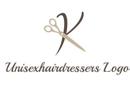 scissors is placed in front of letter k logo