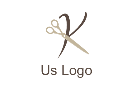 scissors is placed in front of letter k logo