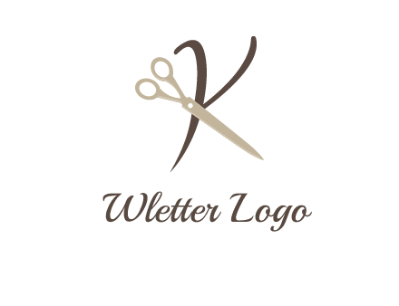 scissors is placed in front of letter k logo