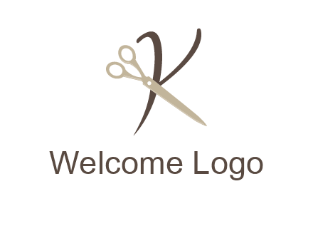 scissors is placed in front of letter k logo