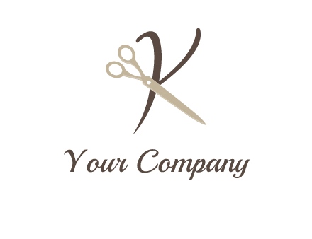 scissors is placed in front of letter k logo