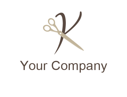 scissors is placed in front of letter k logo