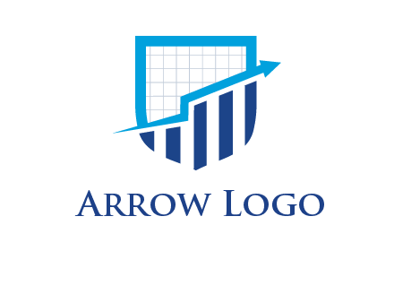 arrow over bars in a shield logo
