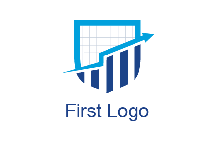 arrow over bars in a shield logo