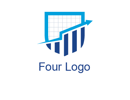 arrow over bars in a shield logo