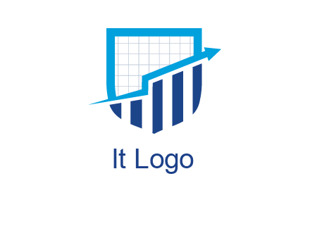 arrow over bars in a shield logo