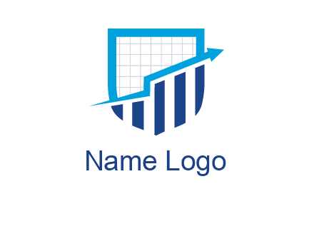 arrow over bars in a shield logo