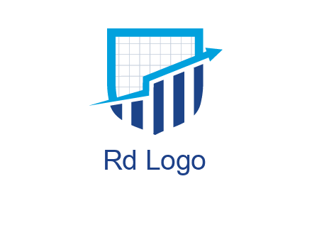 arrow over bars in a shield logo