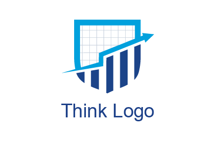 arrow over bars in a shield logo