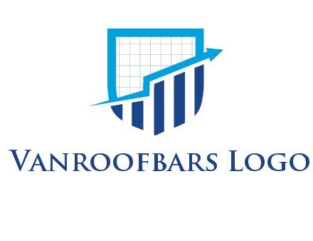 arrow over bars in a shield logo