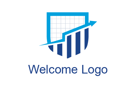 arrow over bars in a shield logo