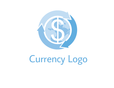 dollar sign inside the globe around 3 arrows logo