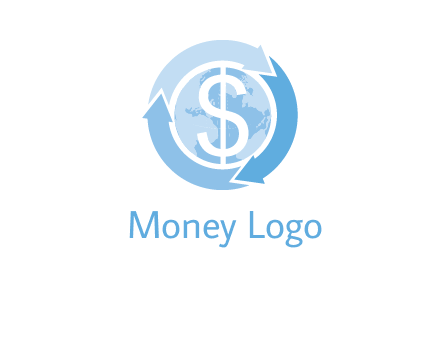 dollar sign inside the globe around 3 arrows logo