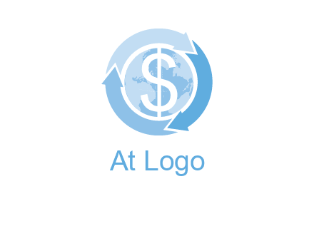 dollar sign inside the globe around 3 arrows logo