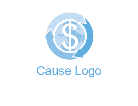 dollar sign inside the globe around 3 arrows logo