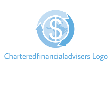 dollar sign inside the globe around 3 arrows logo