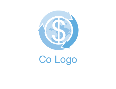 dollar sign inside the globe around 3 arrows logo