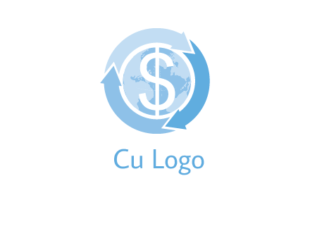dollar sign inside the globe around 3 arrows logo