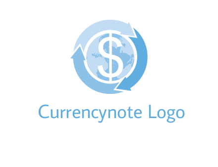 dollar sign inside the globe around 3 arrows logo