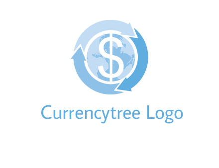 dollar sign inside the globe around 3 arrows logo